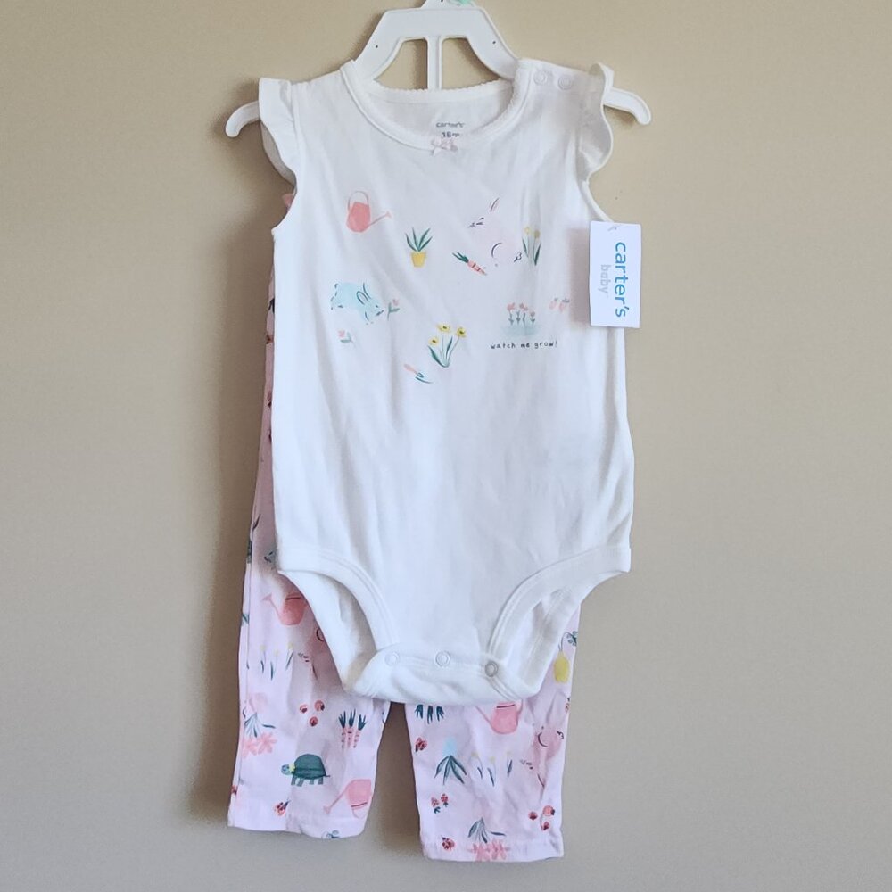 Carter’s 2 Piece Top / Pant Set Watch Me Grow With Bunnies Size 18 Months NWT